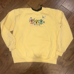 Morning Sun Top Stitch Embroidered Birdhouse Yellow Sweatshirt Women's XL